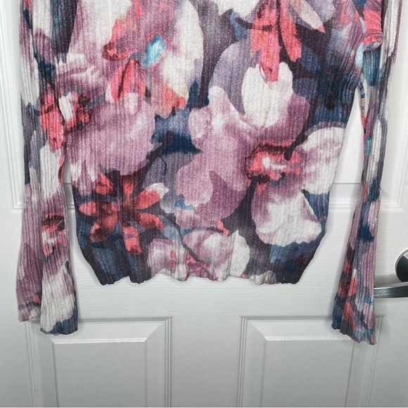 Pilcro Anthropologie Velvet Floral Turtleneck Sweater Top Flared Sleeve S - Picture 5 of 12